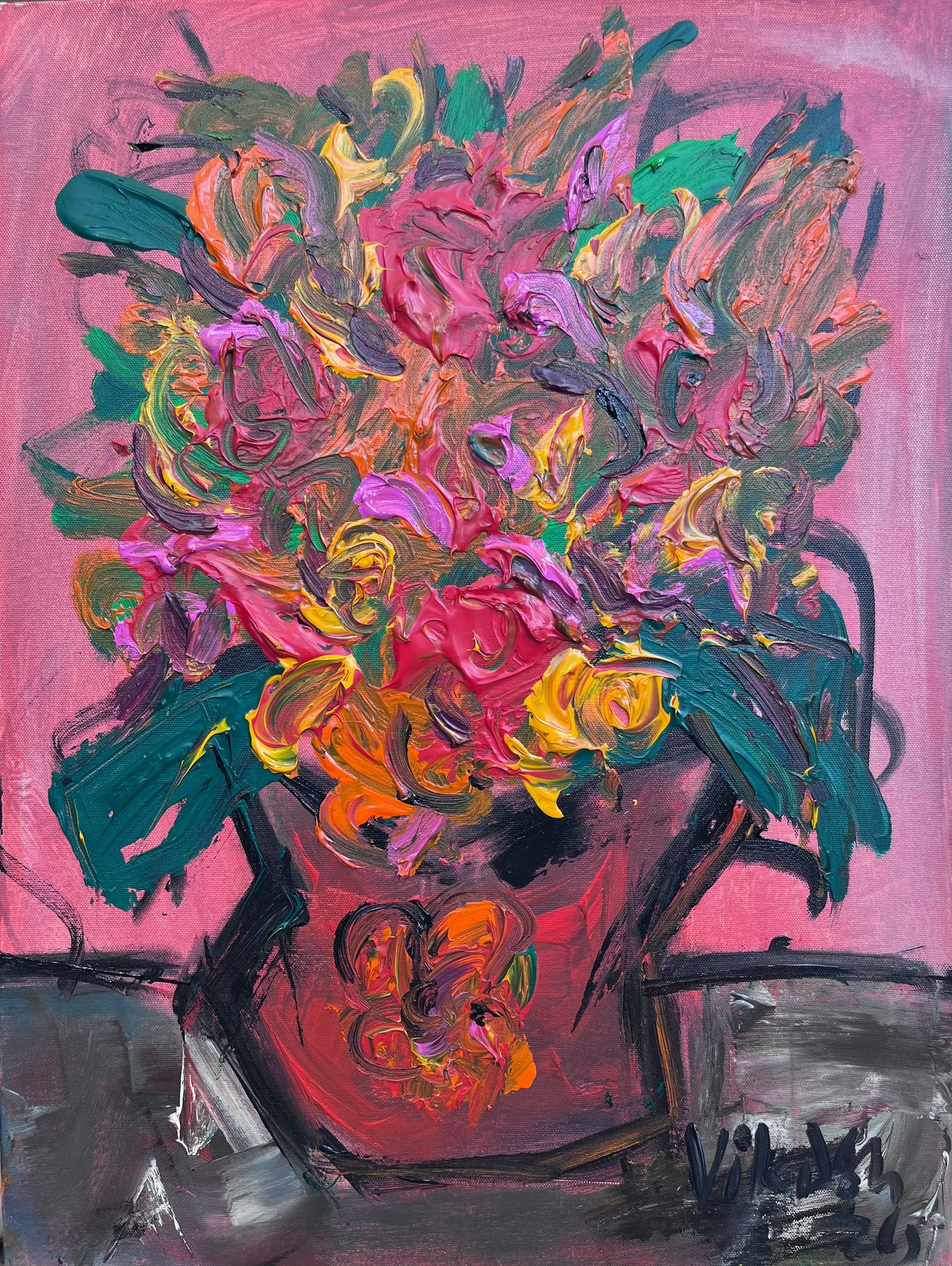 Colorful Floral Vase Painting