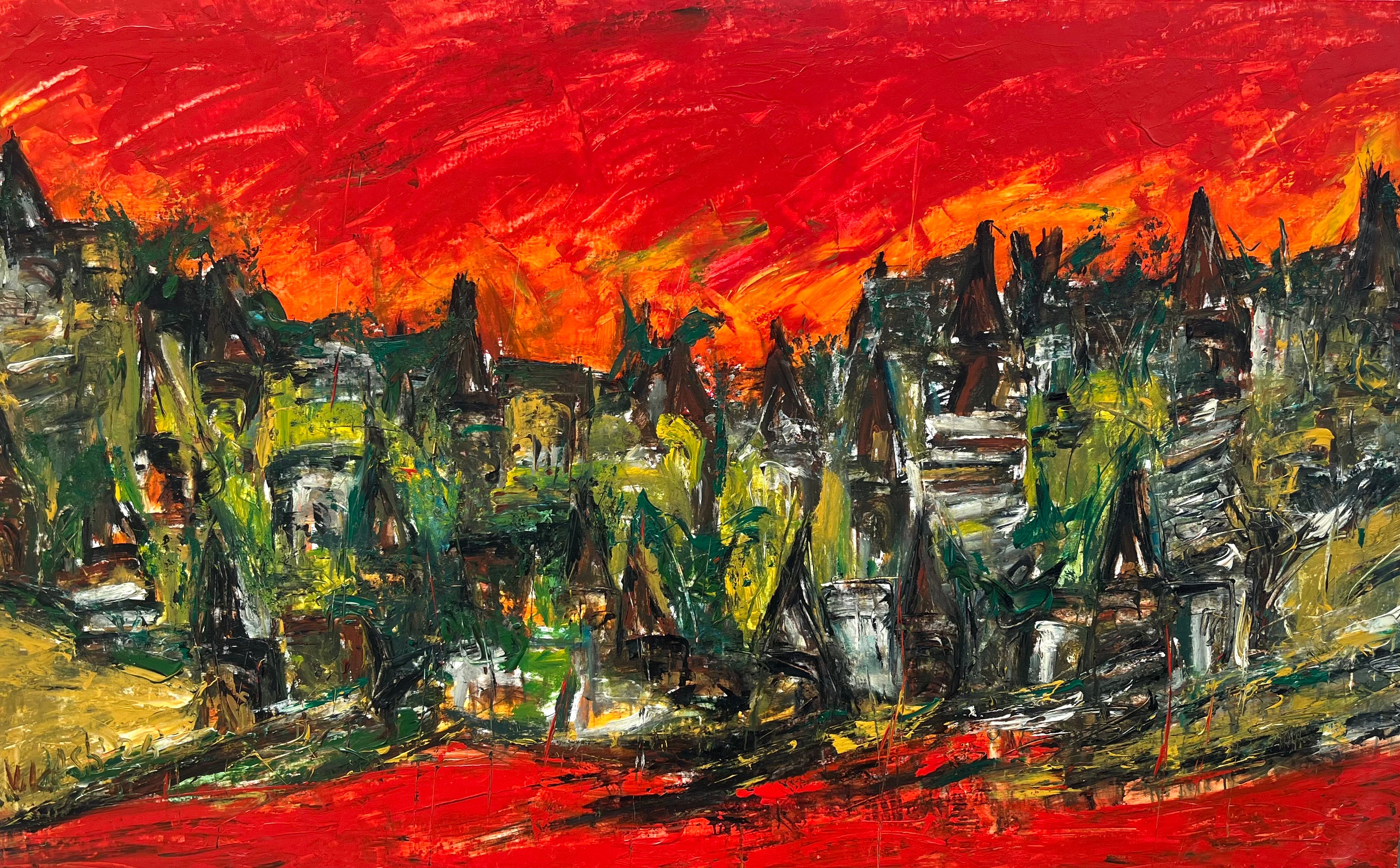 Scarlet Skyline Acrylic Painting