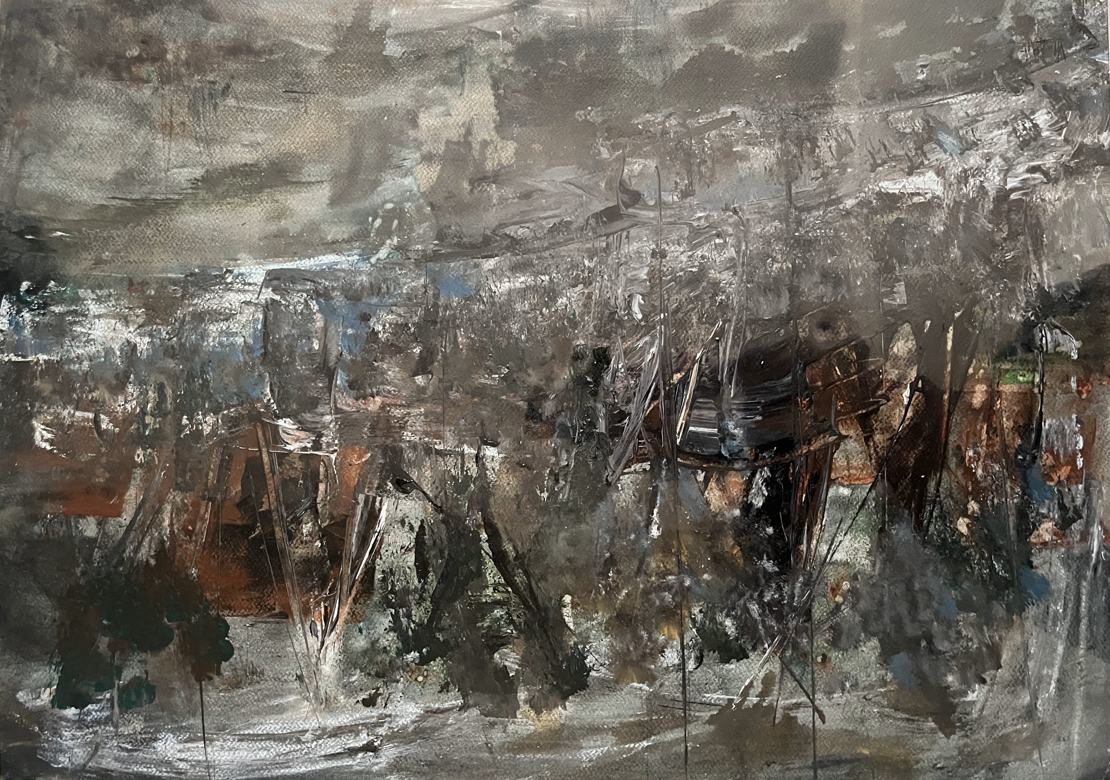 Expressionist Grey Mindscape Painting by Vikash Kalra