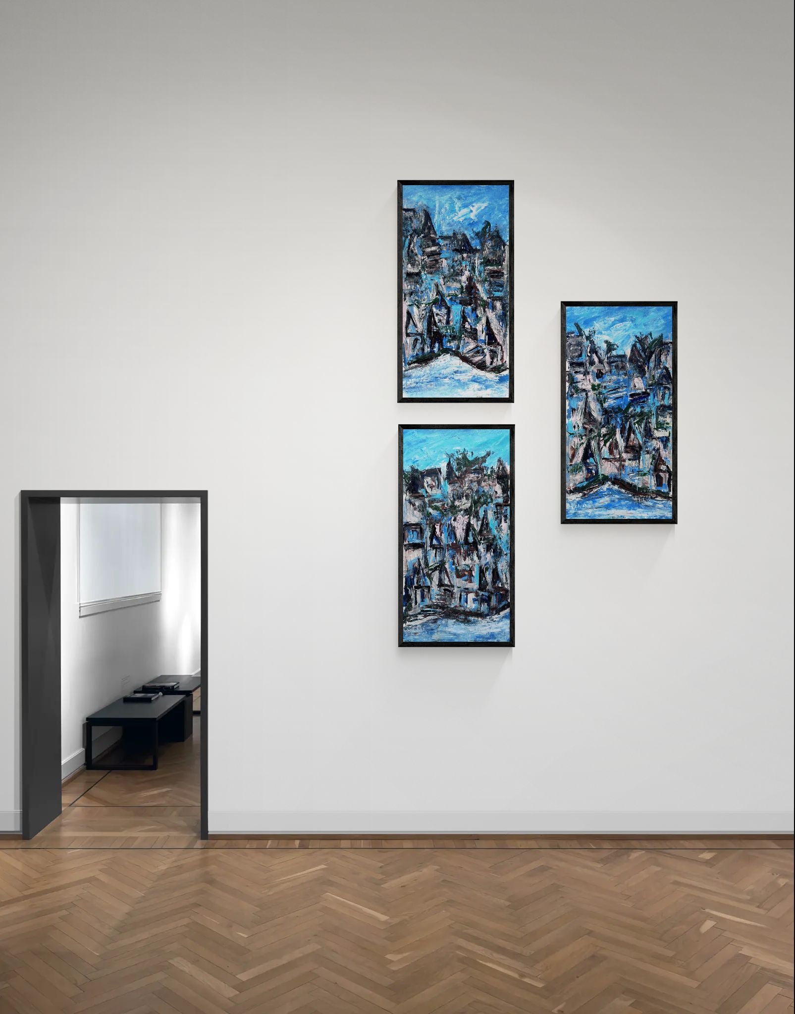Blue City Abstract Triptych Painting by Artist Vikash Kalra