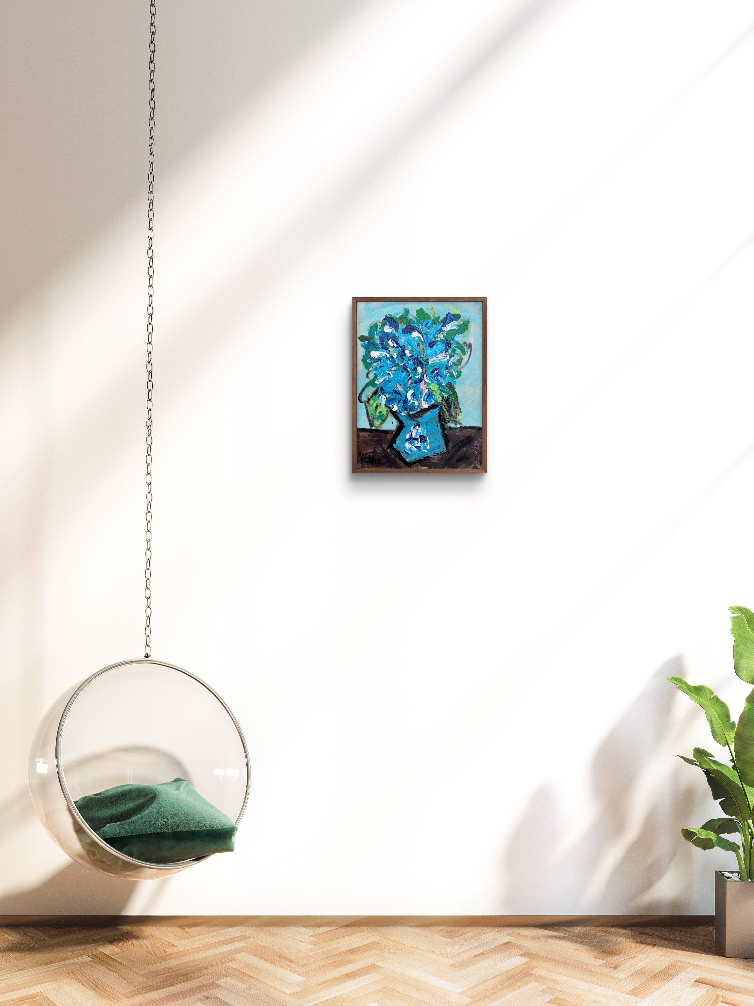 Colorful Floral Bouquet in Blue Vase Canvas Wall Art
