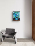 Colorful Floral Bouquet in Blue Vase Canvas Wall Art