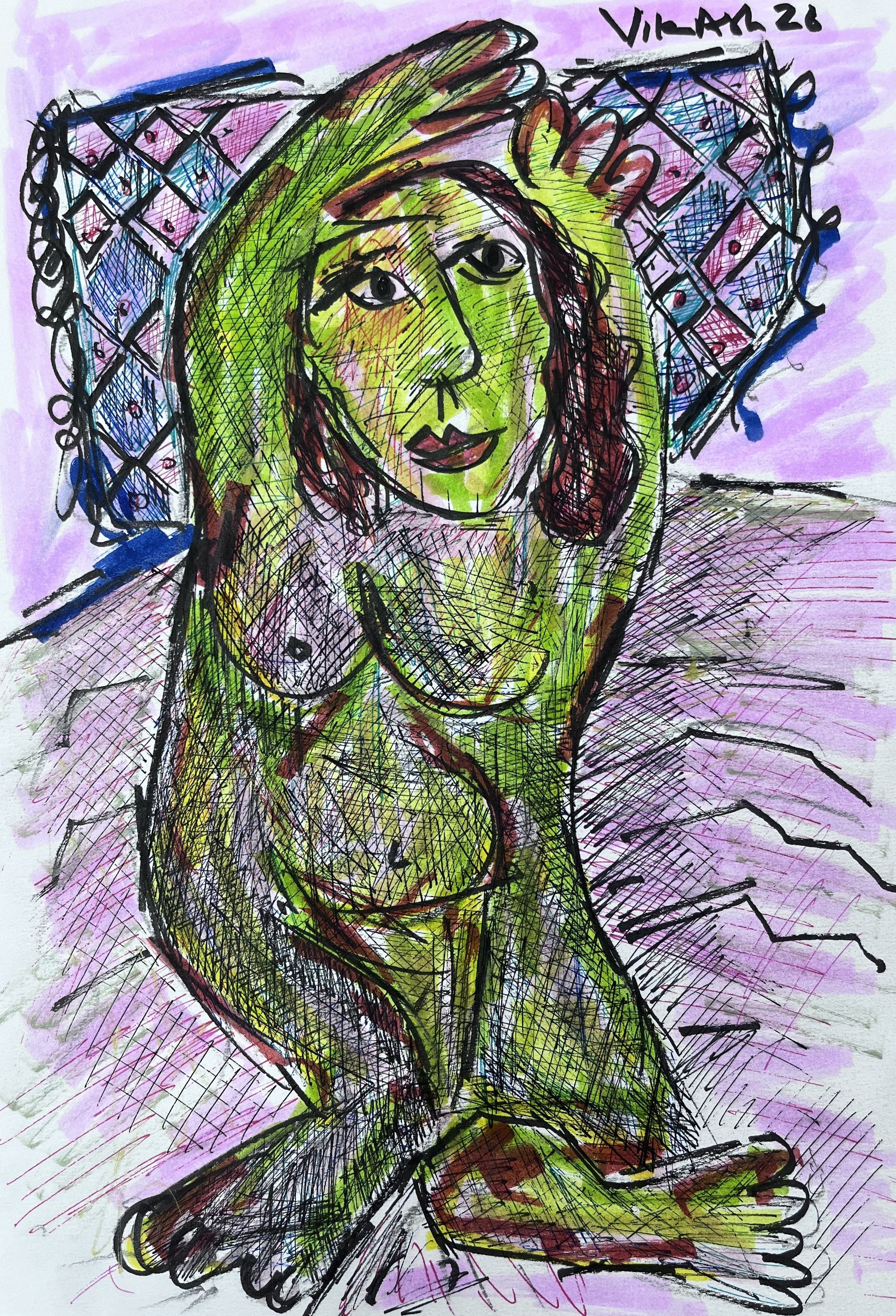 Green Abstract Face