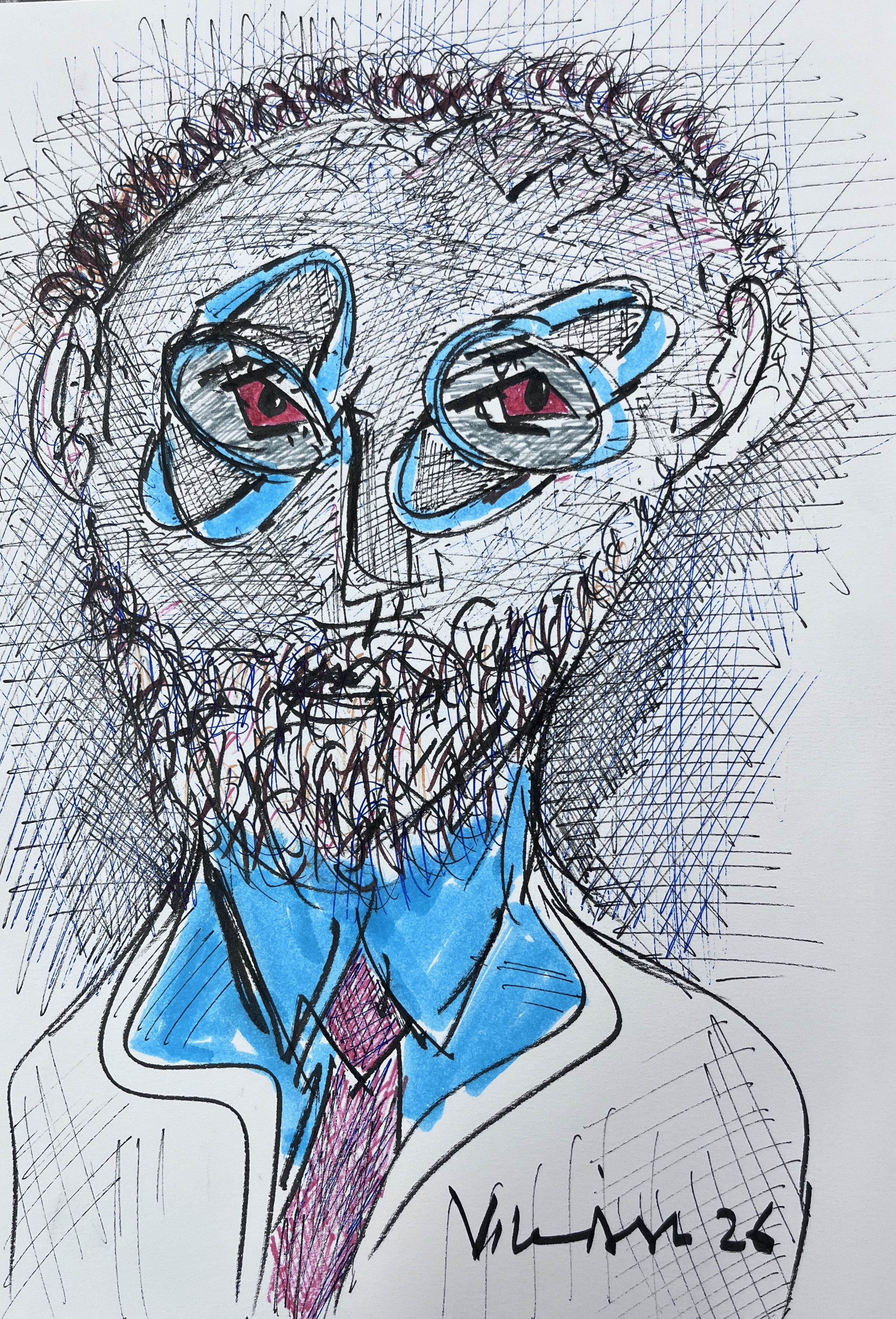 Blue Contemporary Face Sketch