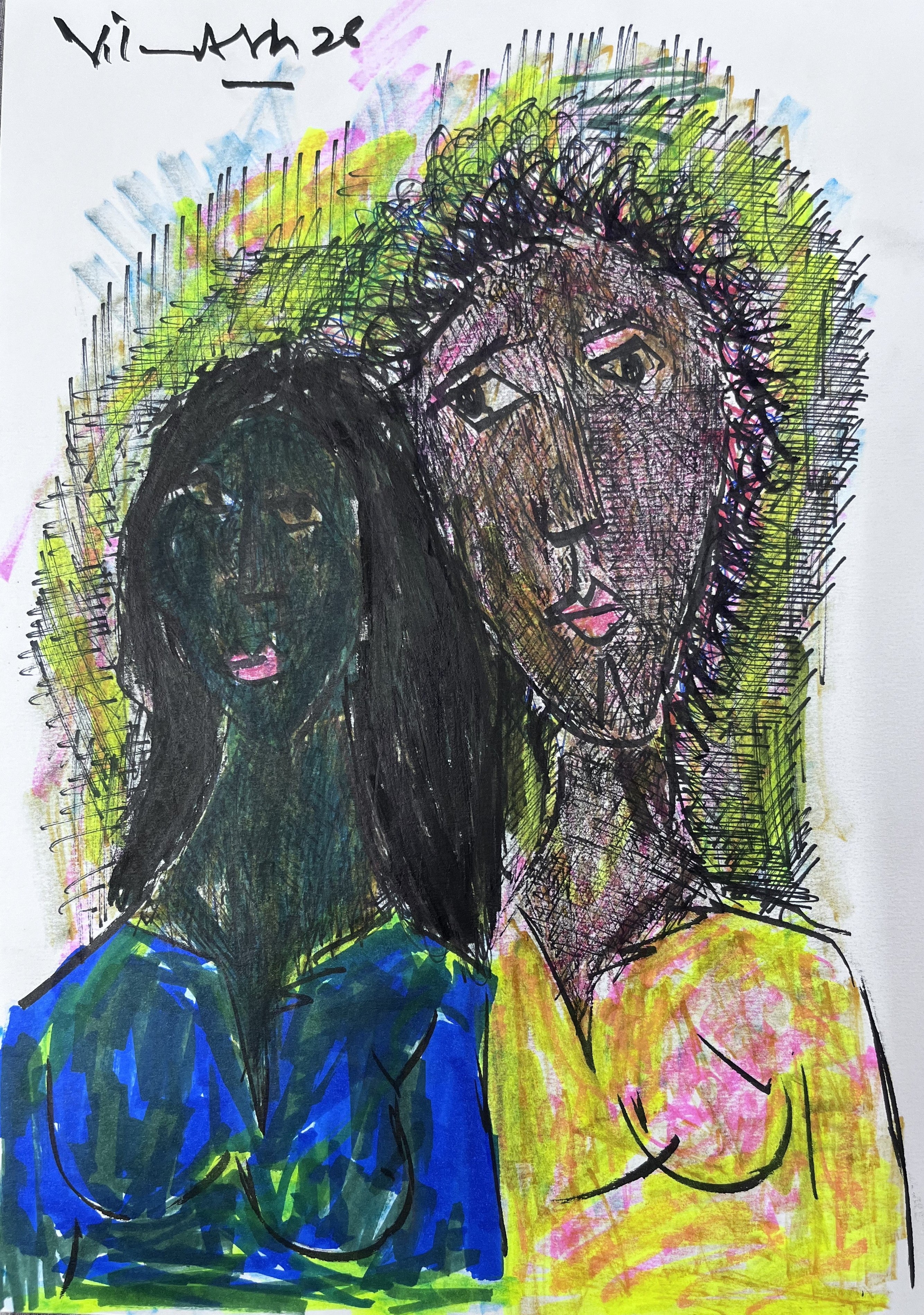 Vibrant Green Portrait Two Lady