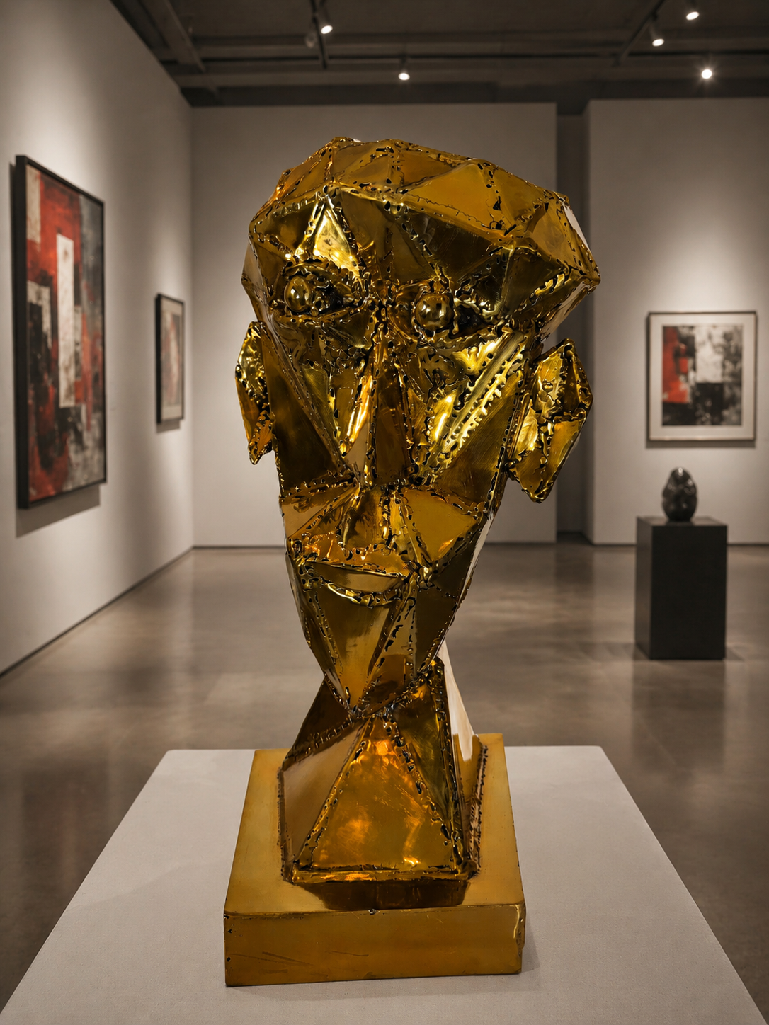 Golden Facets – Abstract Geometric Face Sculpture